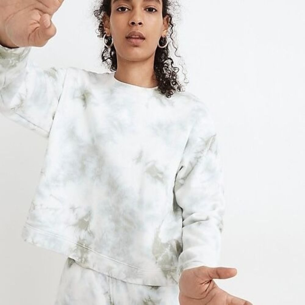 Madewell Green/White Tie-Dye Cotton Swing Sweatshirt, M